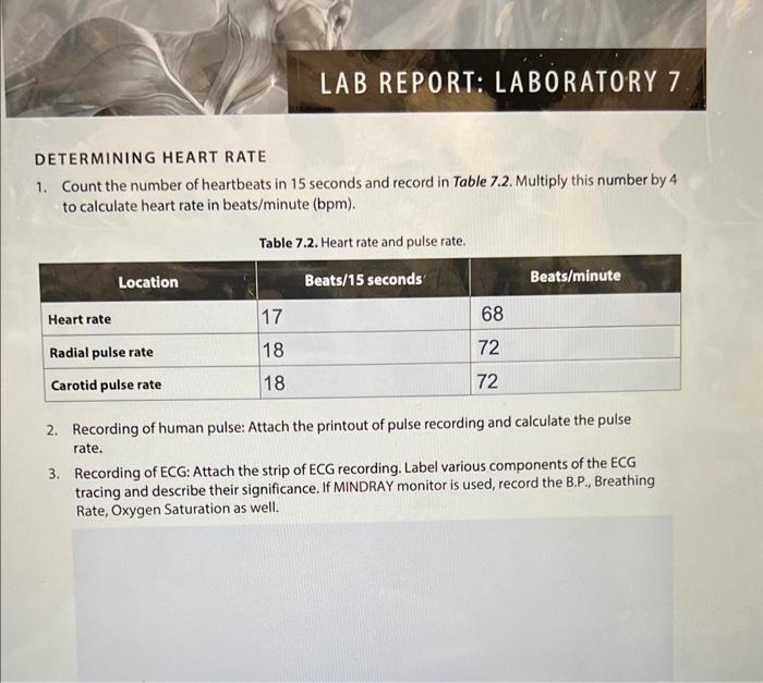 DETERMINING HEART RATE 1. Count the number of | Chegg.com