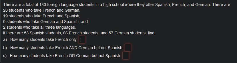 Solved There are a total of 130 ﻿foreign language students | Chegg.com