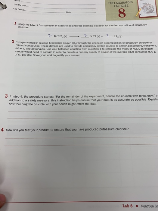 Solved PRELABORATORY EXERCISE Lab Partner Lab Section Date | Chegg.com