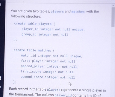 Solved You are given two tables, players and matches, with | Chegg.com