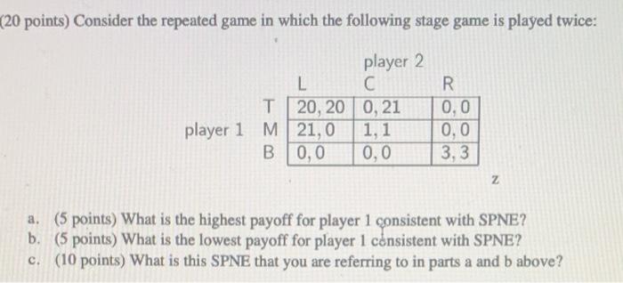 Solved (20 points) Consider the repeated game in which the | Chegg.com