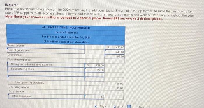 Solved The Preliminary 2024 Income Statement Of Alexian 9633