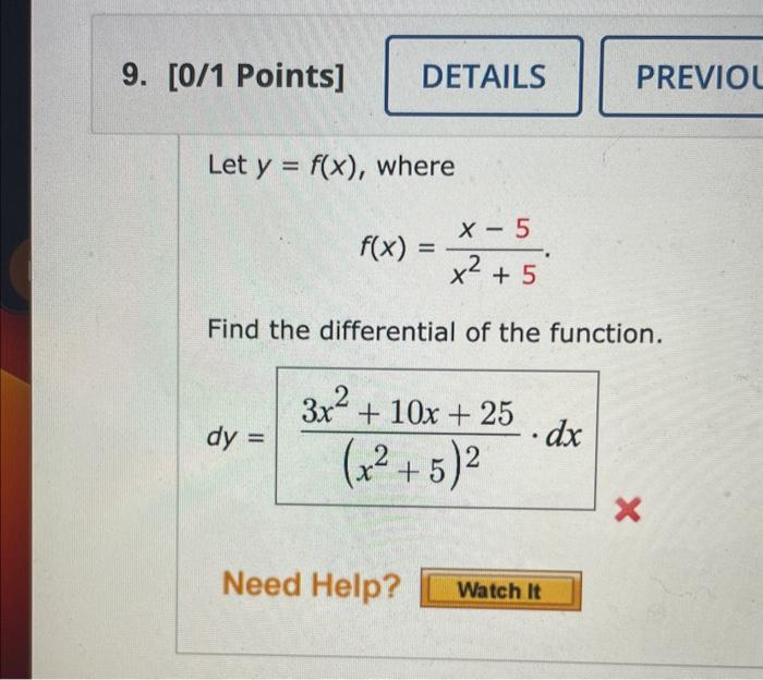 Solved Let Y F X Where F X X2 5x−5 Find The Differential