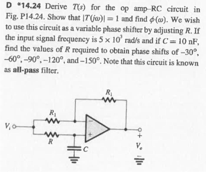 Solved D *14.24 Derive T(s) for the op ampRC circuit in