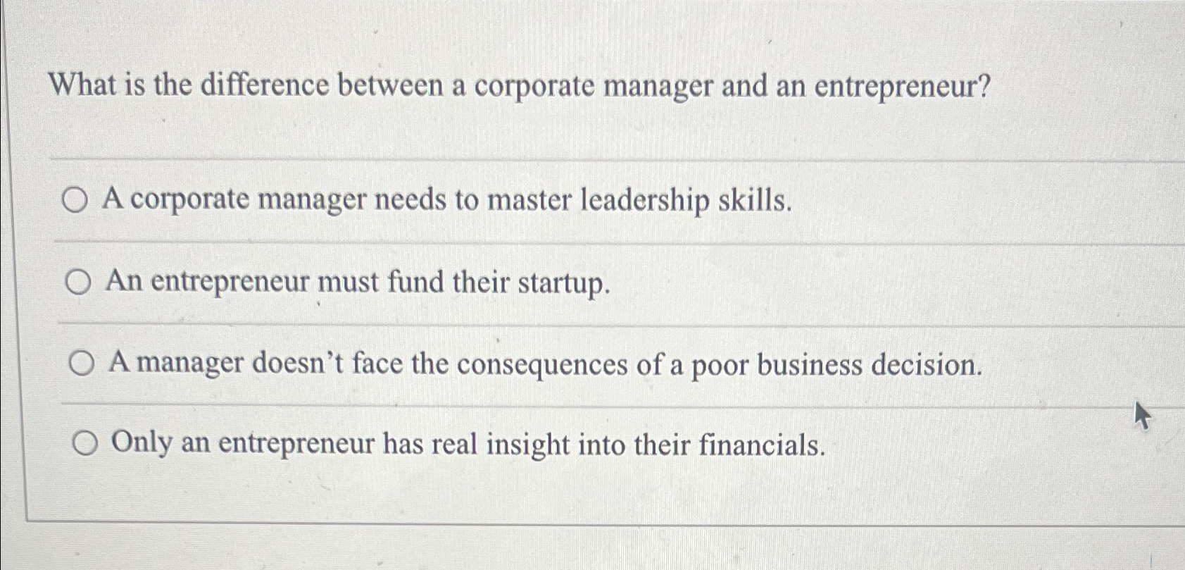 Solved What is the difference between a corporate manager | Chegg.com