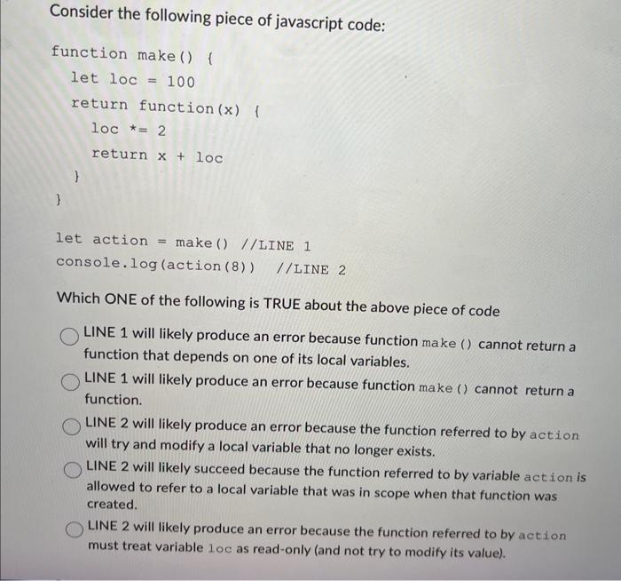 Solved Consider The Following Piece Of Javascript Code: | Chegg.com