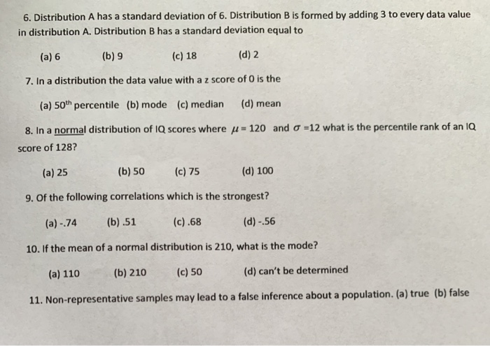Solved 6. Distribution A has a standard deviation of 6. | Chegg.com