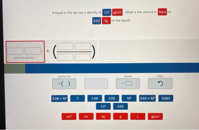 Solved A liquid in the lab has a density of 1.24 g/cm What | Chegg.com