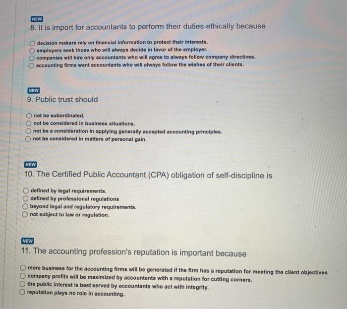 Solved NEW оооо 8. It is import for accountants to perform | Chegg.com