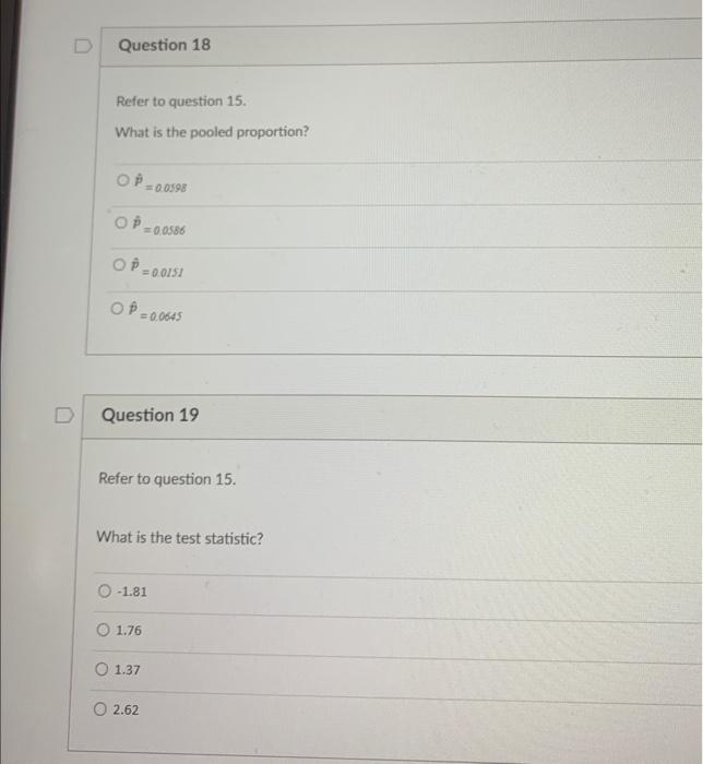 Solved arizaineRefer to question 15. What is the pooled | Chegg.com