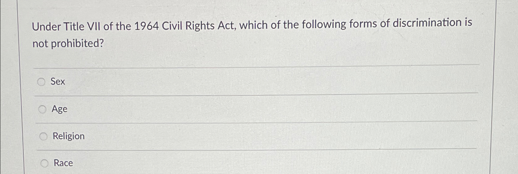 Solved Under Title VII Of The 1964 ﻿Civil Rights Act, Which | Chegg.com