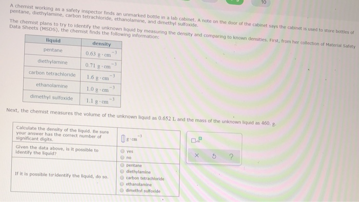 Solved A Chemist Working As A Safety Inspector Finds An | Chegg.com