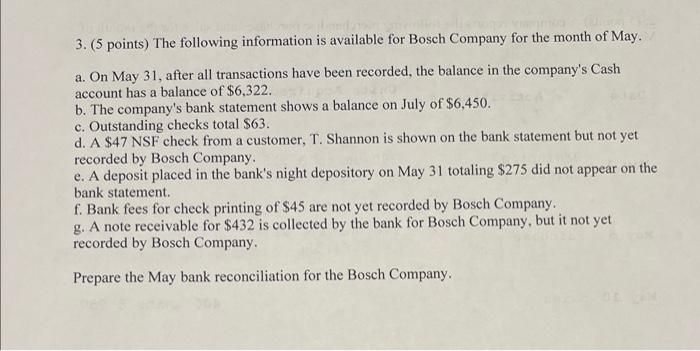 Solved 3. 5 points The following information is available