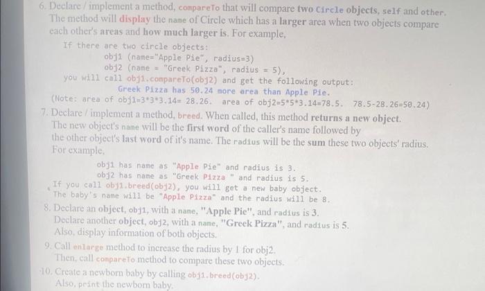 Solved A class named Circle has two instance variables, name | Chegg.com