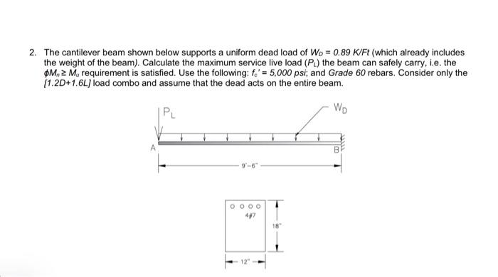 Solved 2. The cantilever beam shown below supports a uniform | Chegg.com