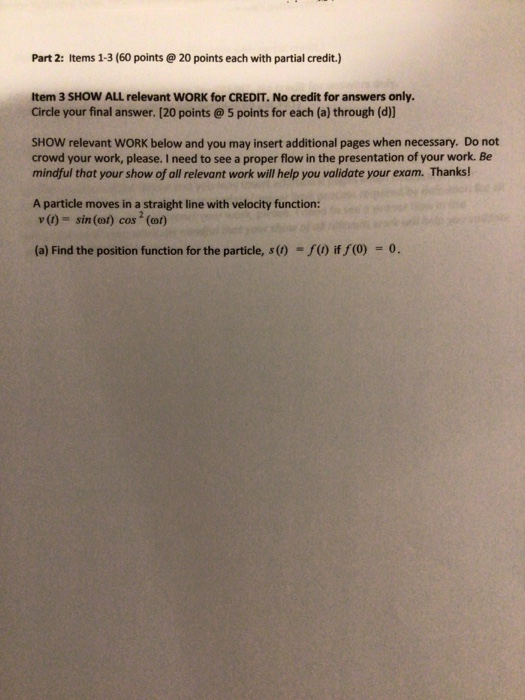 Solved Part 2: Items 1-3 (60 points @ 20 points each with | Chegg.com