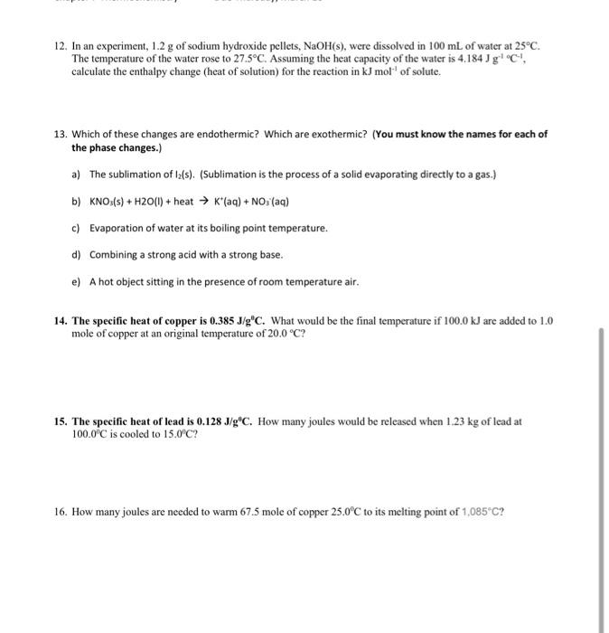 Solved 12. In an experiment, 1.2 g of sodium hydroxide | Chegg.com