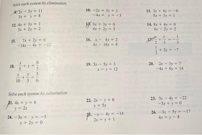 Solved Solve Each System By Elimination 9 2x−5y11 10 8351