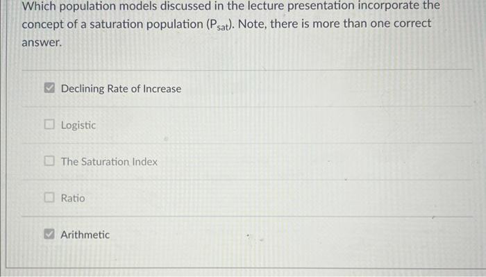 Solved Which Population Models Discussed In The Lecture | Chegg.com