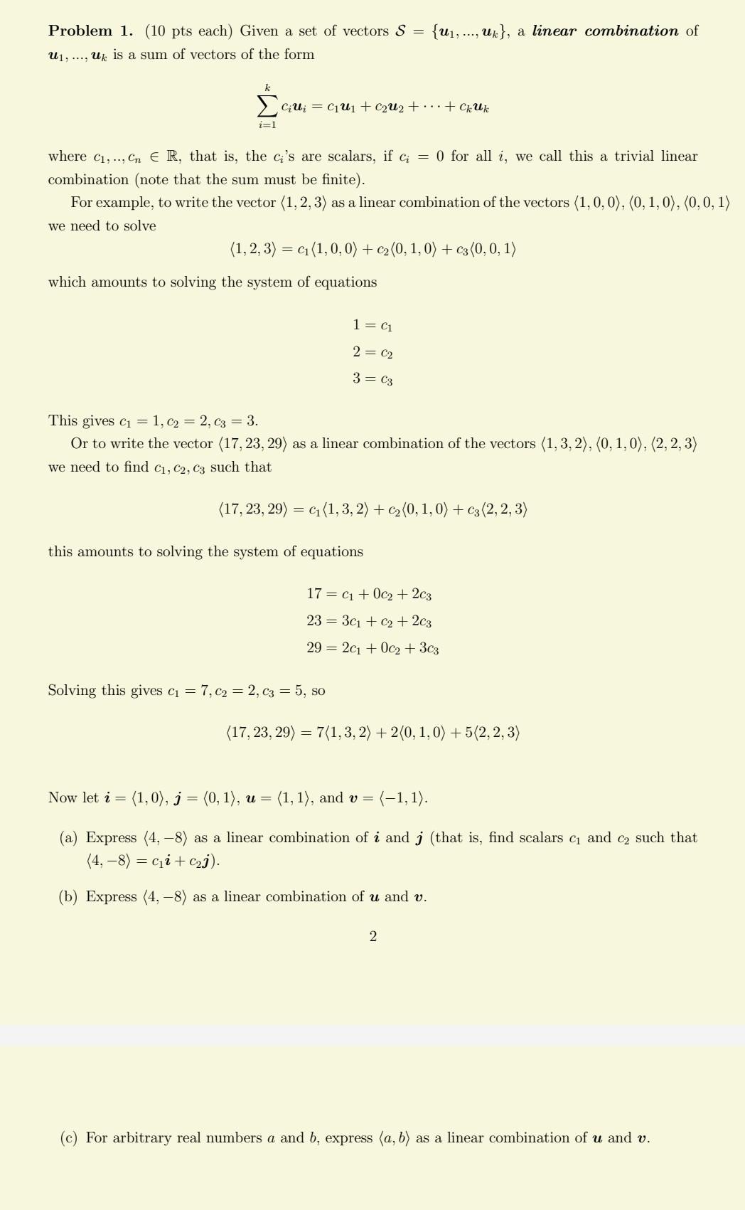 Solved Problem 1. (10 Pts Each) Given A Set Of Vectors | Chegg.com