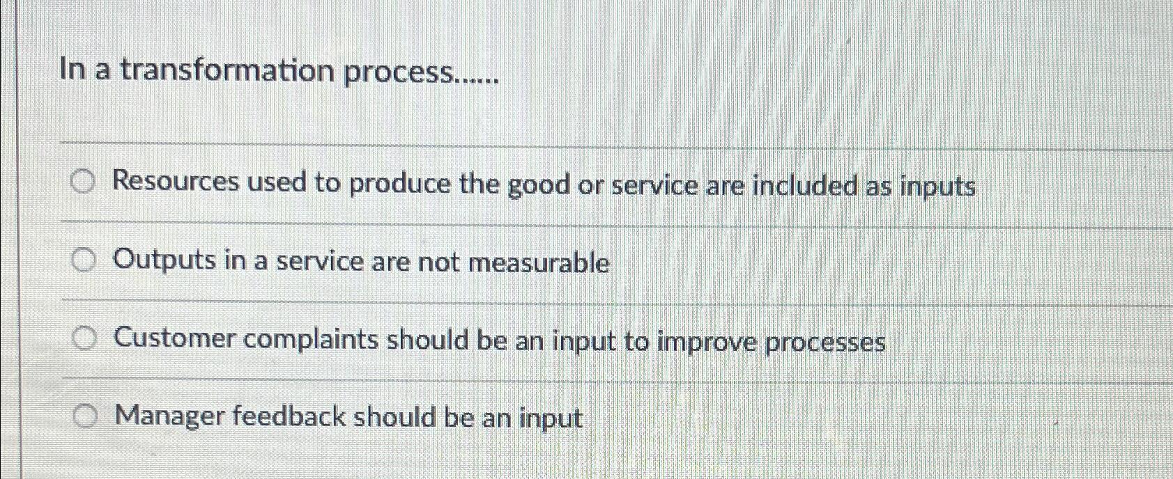 Solved In a transformation process......Resources used to | Chegg.com
