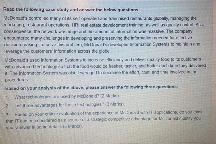 Solved Read The Following Case Study And Answer The Below | Chegg.com