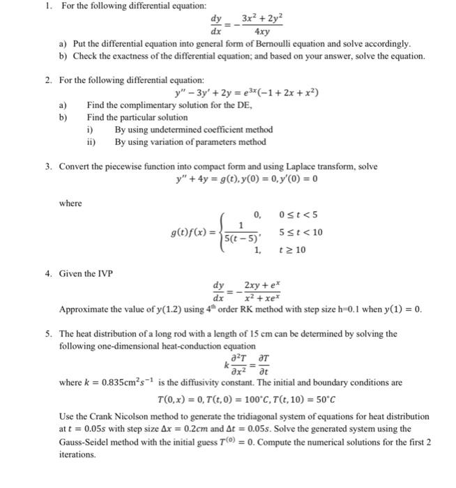 Solved dxdy=−4xy3x2+2y2 a) Put the differential equation | Chegg.com