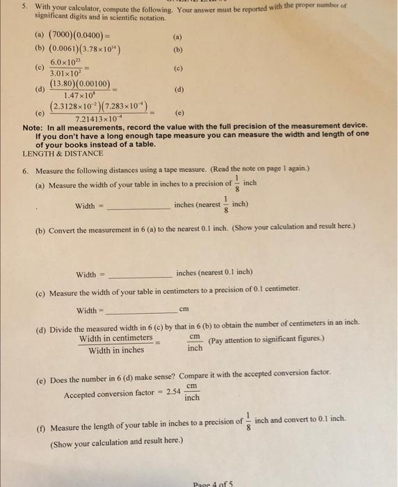 5. With your calculator, compute the following. Your | Chegg.com