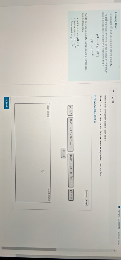 Solved The pH Scale Item 2 Review Constants Periodic Table v | Chegg.com