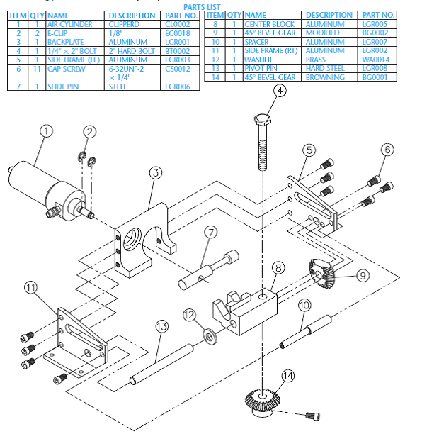 Working drawing (in.) Assembly Name Landing Gear Retra...