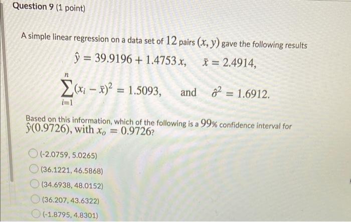 Solved Question 9 (1 point) A simple linear regression on a | Chegg.com