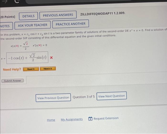 Solved In This Problem X C Cost C Sint Is A Two Parameter Chegg Com