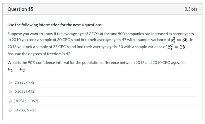 Solved Question 15 3.3 pts Use the following information for | Chegg.com