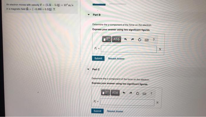 Solved An electron moves with velocity (551-50) x 10 m/s in | Chegg.com