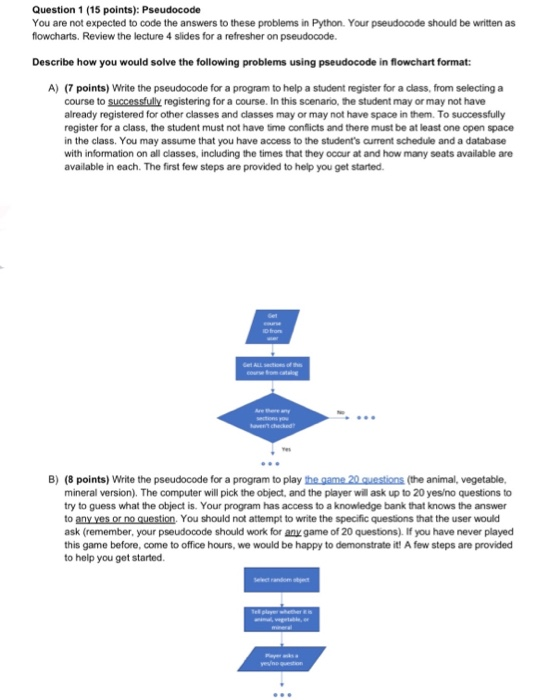 Question 1 (15 points): Pseudocode You are not | Chegg.com