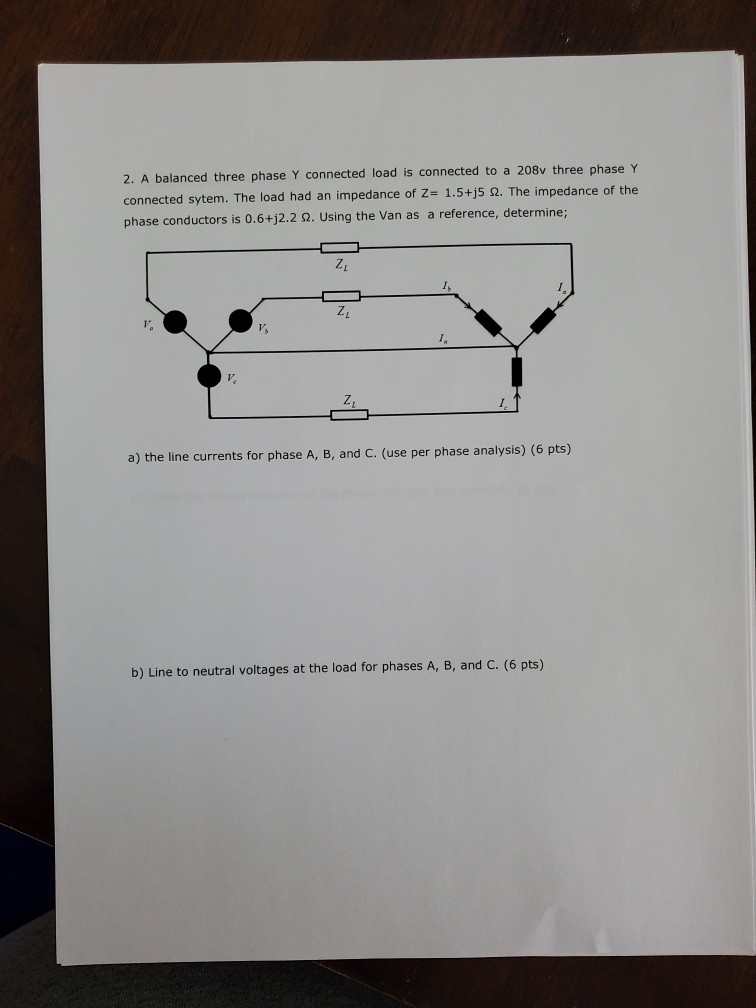 Solved 2. A balanced three phase Y connected load is | Chegg.com