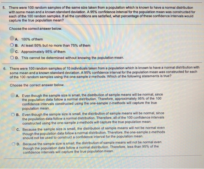 Solved 5. There were 100 random samples of the same size | Chegg.com