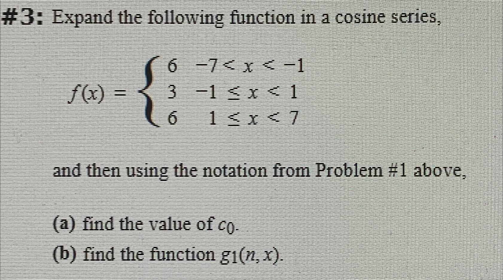 Solved #3: Expand the following function in a cosine | Chegg.com