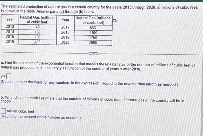 The estimated production of natural gas in a certain | Chegg.com