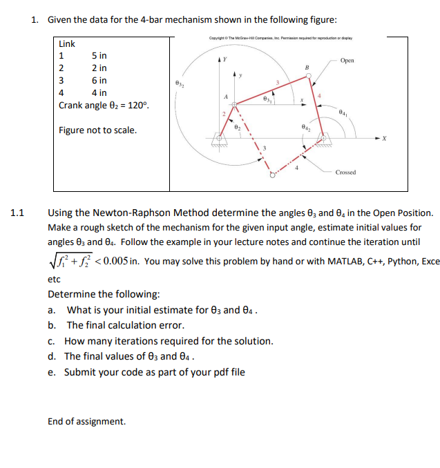 Solved Given the data for the 4-bar mechanism shown in ﻿the | Chegg.com