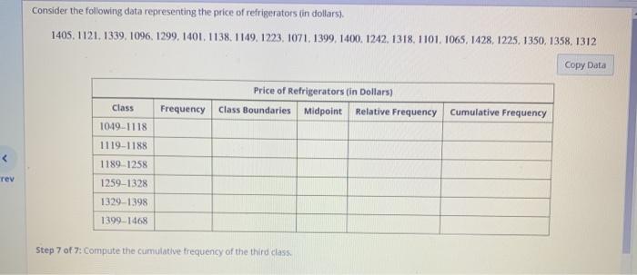 Solved Consider the following data representing the price of | Chegg.com