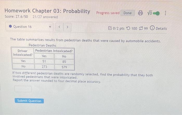 Solved The table summarizes results from pedestrian deaths