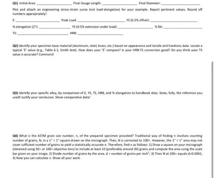 ENSC 3313 THE TENSILE TEST Lab Experiment 1 (PUT ON | Chegg.com