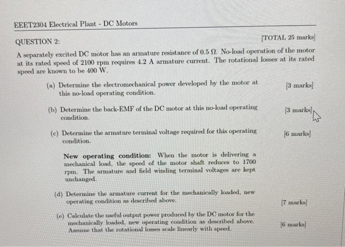 Solved EEET2304 Electrical Plant - DC Motors QUESTION 2: | Chegg.com