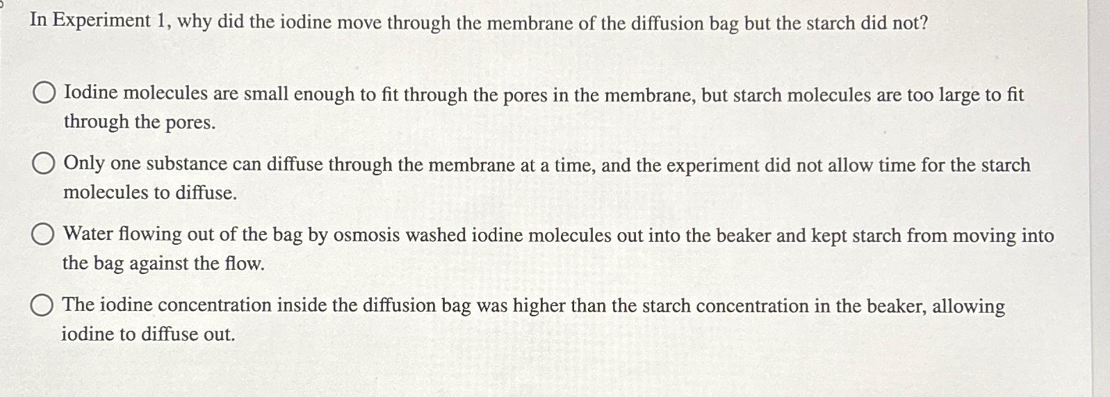 diffusion experiment with iodine and starch