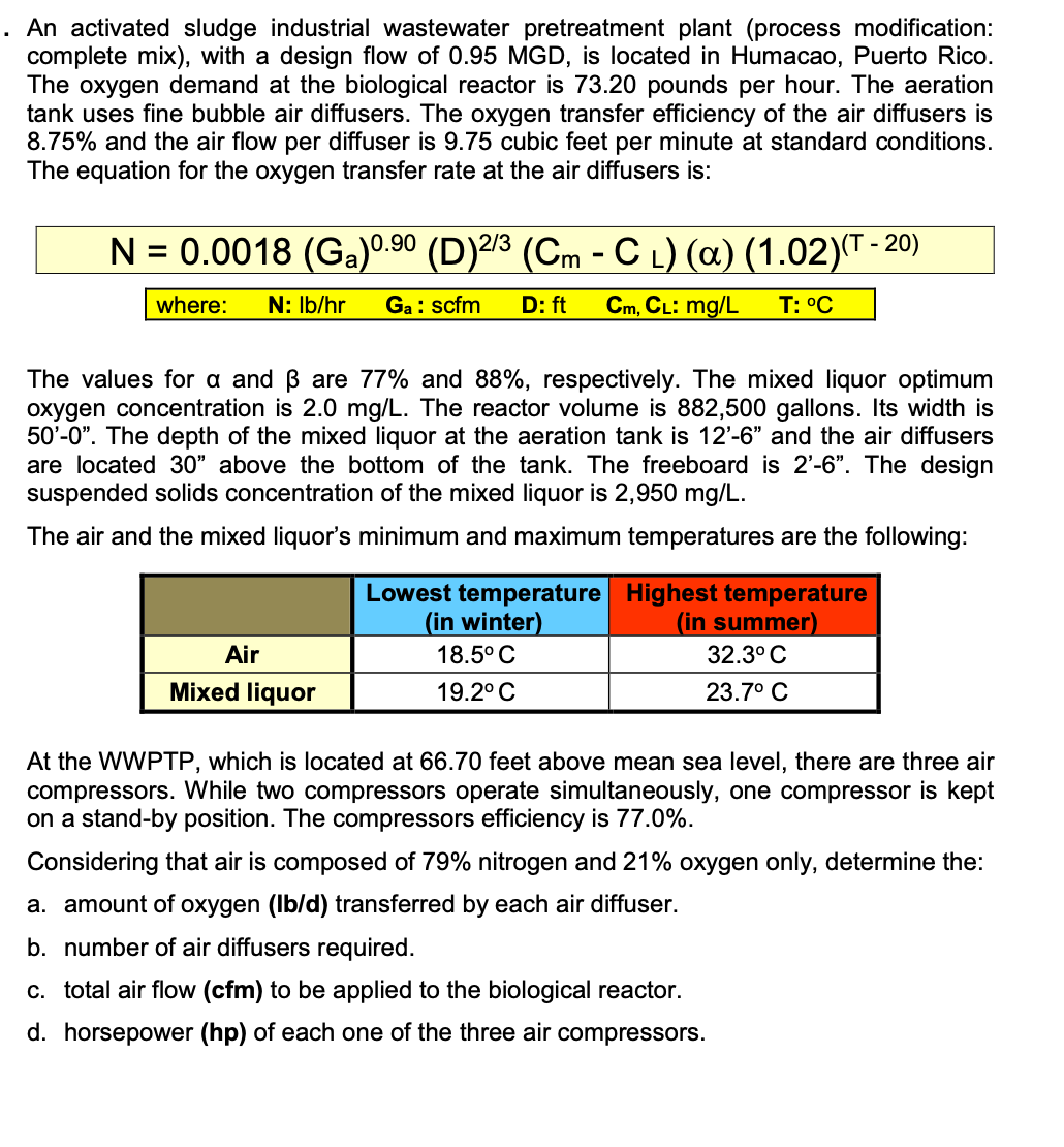 Solved ASSUME ANY DATA NEEDED:An Activated Sludge | Chegg.com