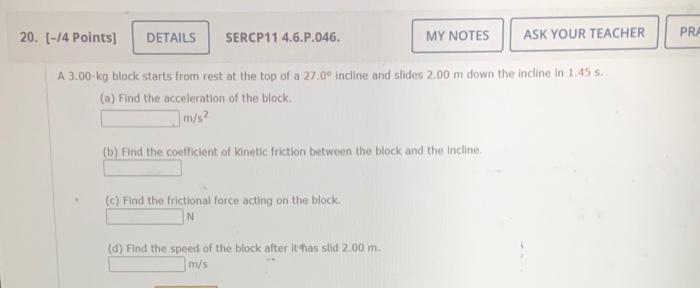 Solved A. 3.00−kg Block Starts From Rest At The Top Of A | Chegg.com