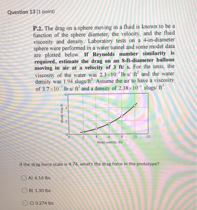 Solved Question 13 (1 point) P.2. The drag on a sphere | Chegg.com