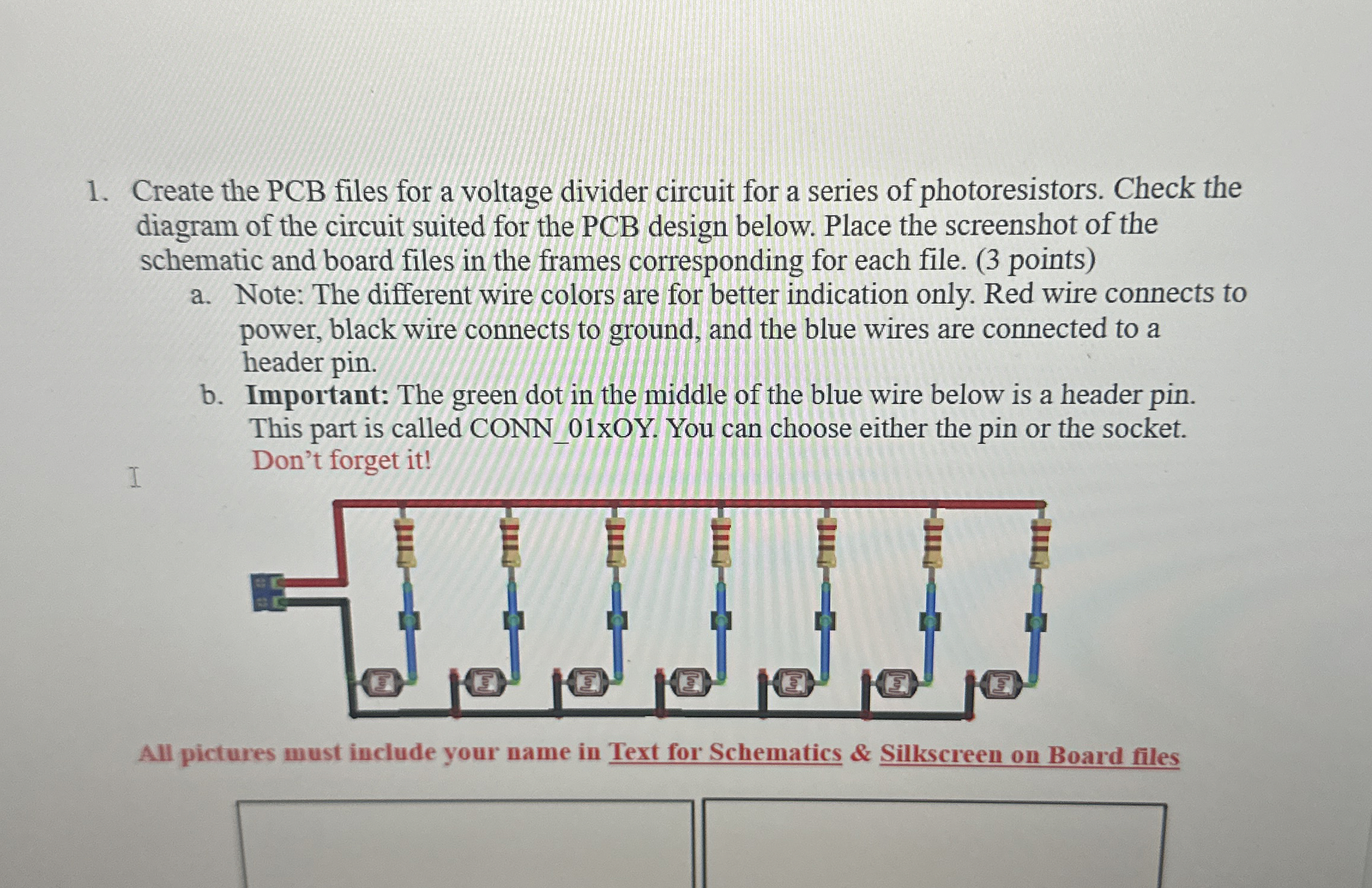 Create the PCB files for a voltage divider circuit