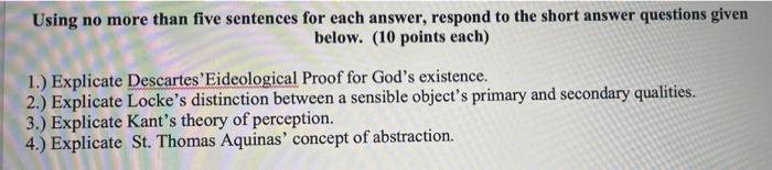 Using no more than five sentences for each answer, | Chegg.com